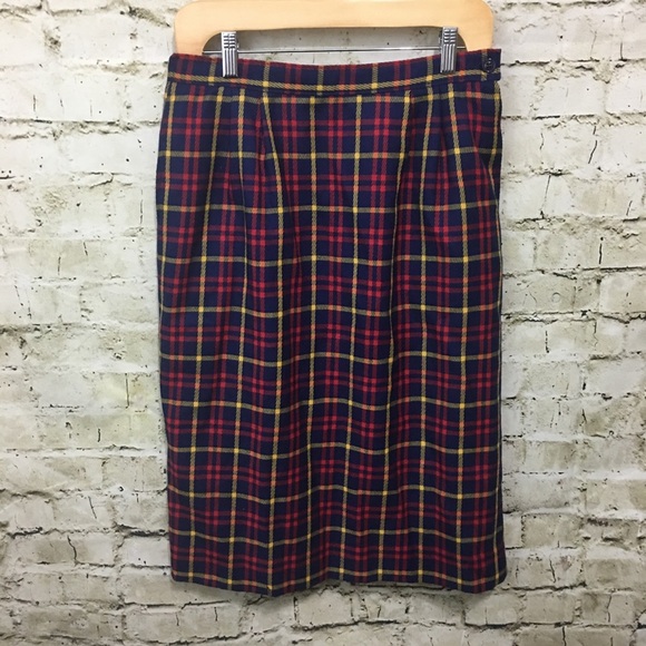 Vintage Pendleton Red Blue Plaid Pencil Skirt - Picture 1 of 7